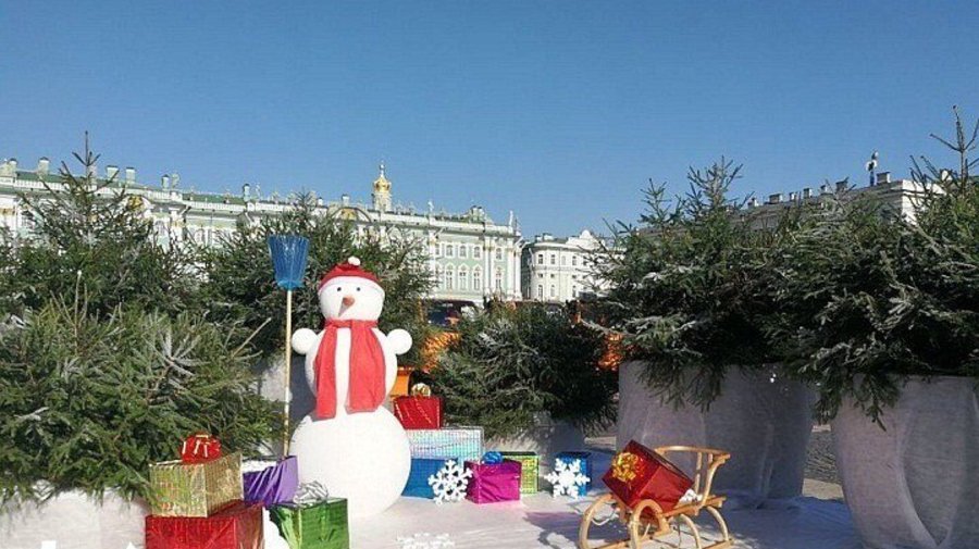 На Дворцовой площади поставили снеговика в рамках смотра уборочной техники 