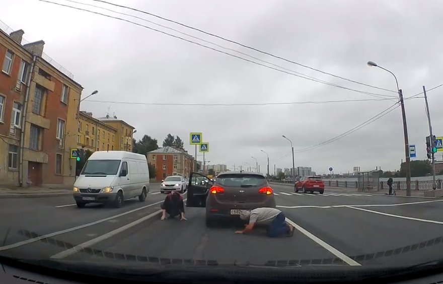 Петербургские водители остановили движение на Октябрьской набережной, чтобы спасти чёрного котёнка