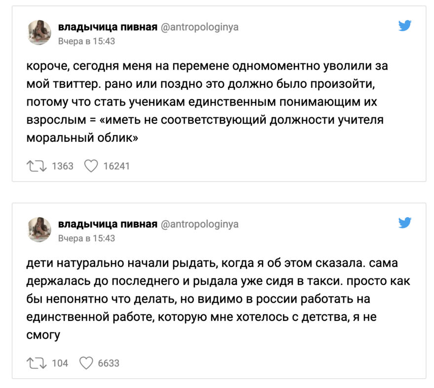 Петербургскую учительницу уволили из-за записей в твиттере