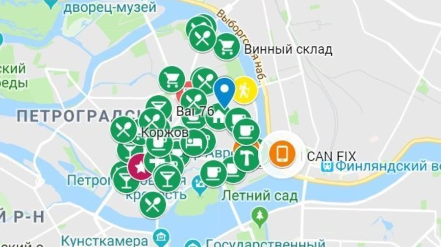 Карта-путеводитель с самыми интересными местами Петроградской стороны