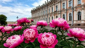 Концерт живой музыки в окружении пионов на Невском проспекте