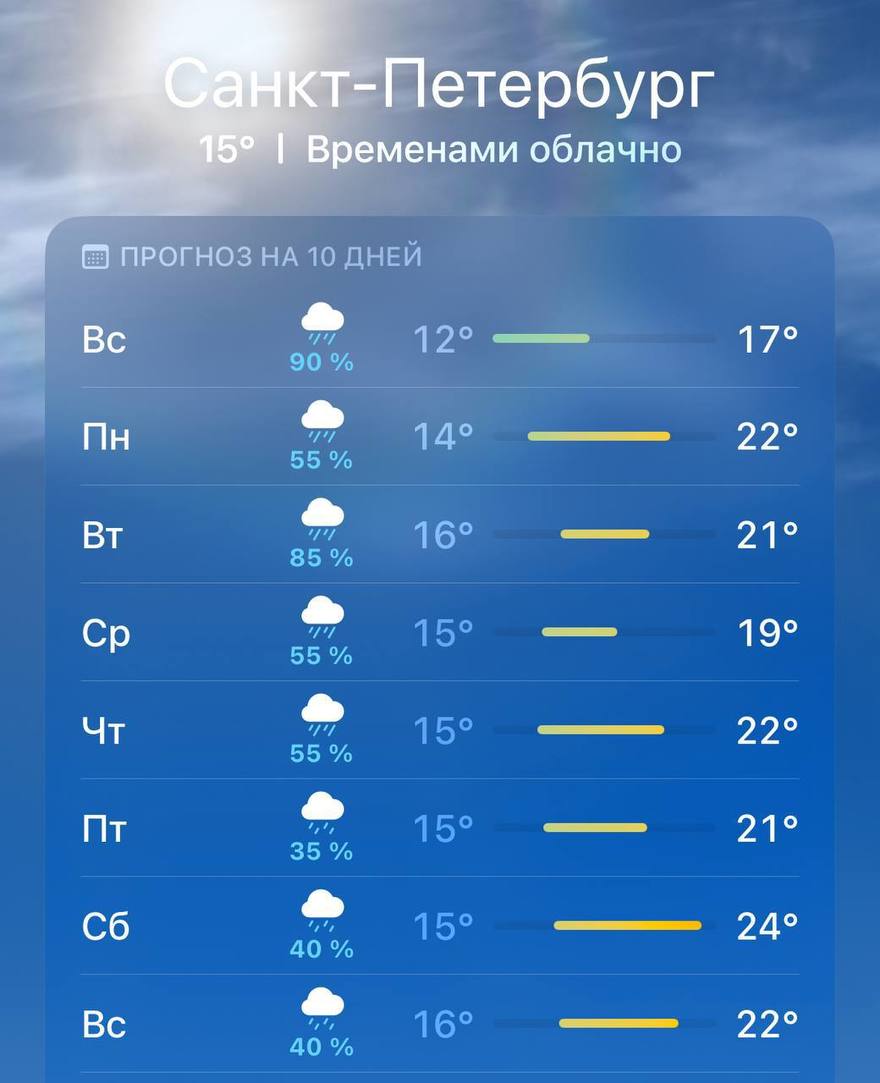 Восемь дней дождей подряд ожидается в Петербурге, — синоптики