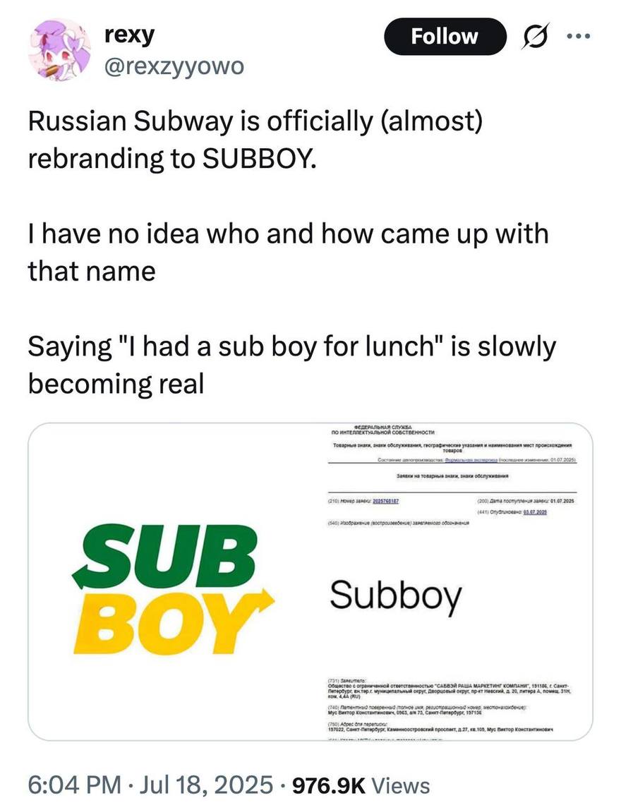 Subway в России переименовали в Subboy, но есть проблема: на английском это «submissive boy» — «покорный мальчик, жаждущий доминации над собой».