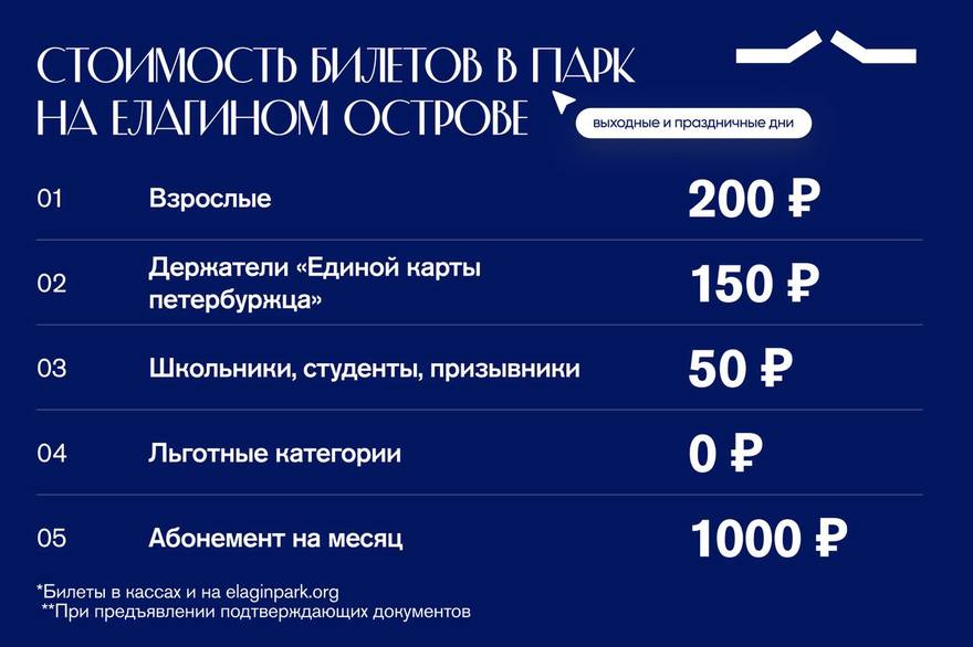 Цены на билеты в парк на Елагином острове изменятся с 4 октября.
