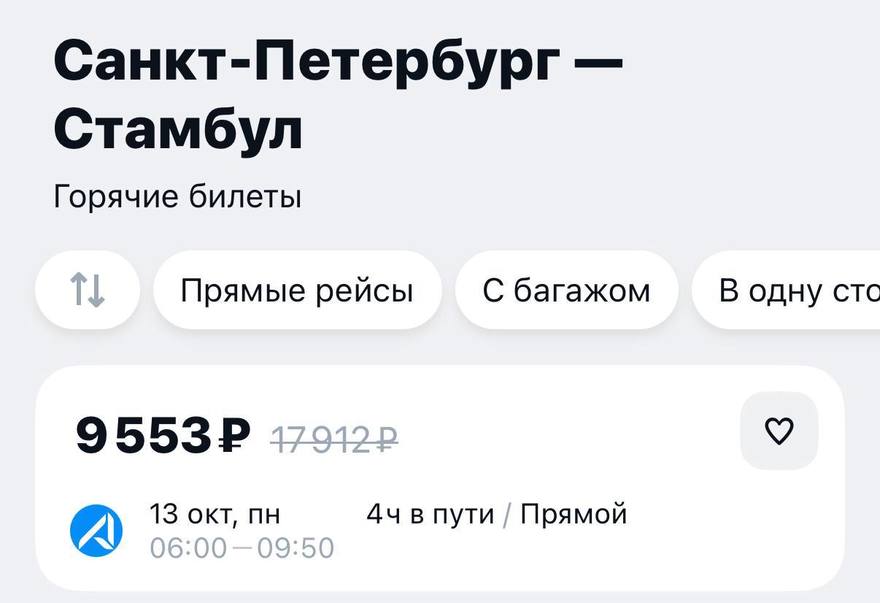 Улететь в Стамбул из Петербурга в этом месяце можно всего за 9,5 тысяч рублей.