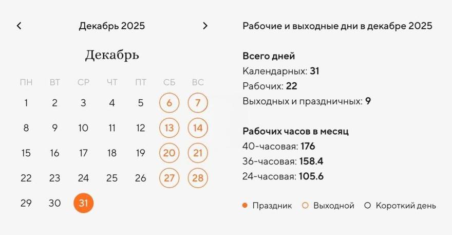 Последняя рабочая неделя 2025 года будет всего двухдневной — 29 и 30 декабря.