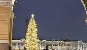 На Дворцовой площади зажгли огни главной новогодней ёлки Петербурга — теперь город официально вошёл в праздничное настроение.