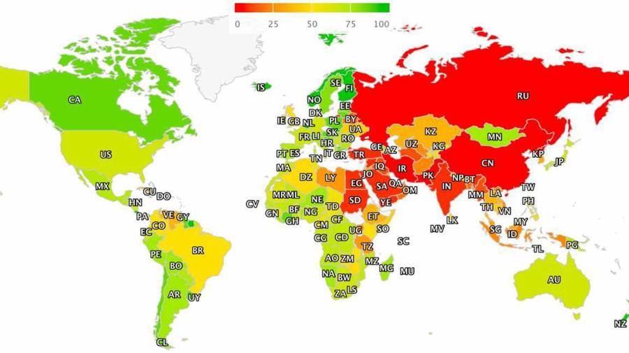 Россия заняла предпоследнее место в мировом рейтинге свободы интернета