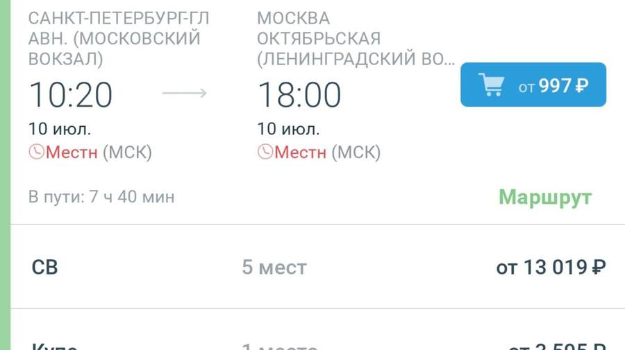 Билеты на поезд «Аврора» между Петербургом и Москвой в июле будут продавать по 997 рублей