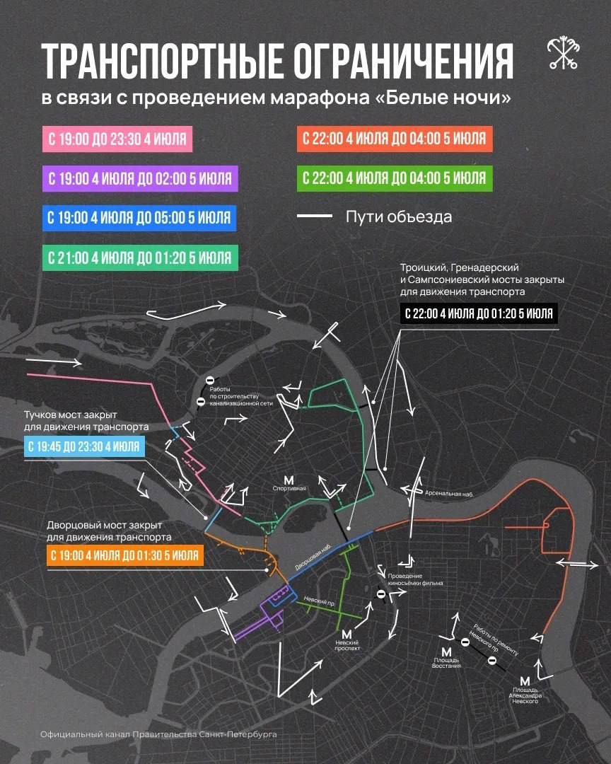 Центр Петербурга сегодня перекроют из-за марафона «Белые ночи»