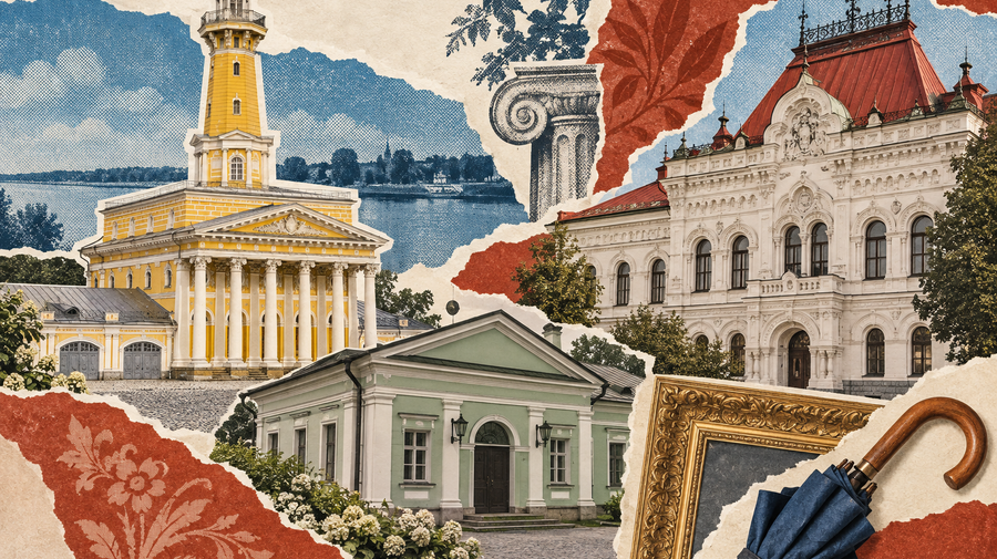 Коллаж с музейными зданиями Костромы