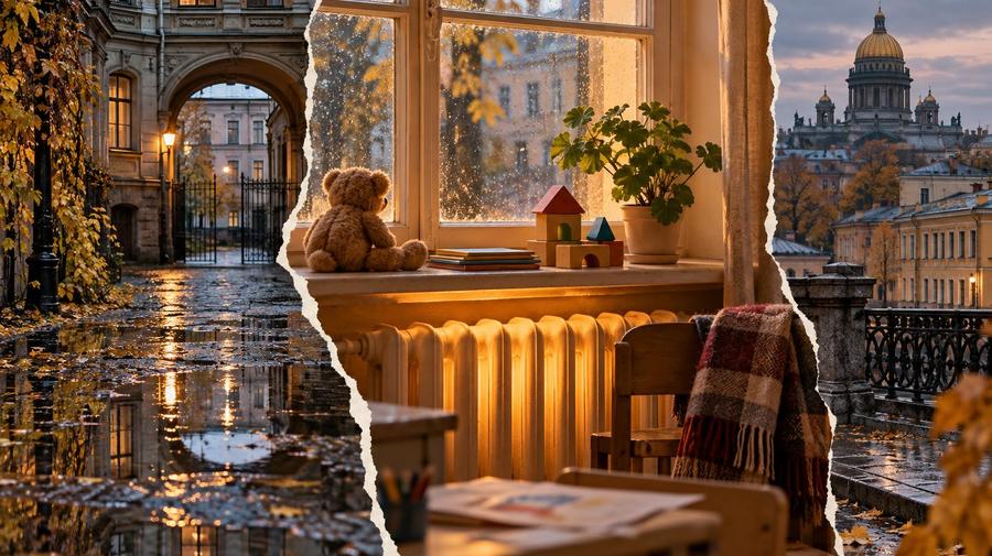 Осенний Петербург, тёплая батарея в детской комнате и шарф