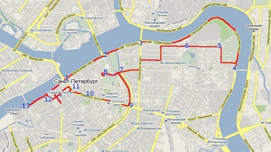 Веломаршрут по ночному Петербургу