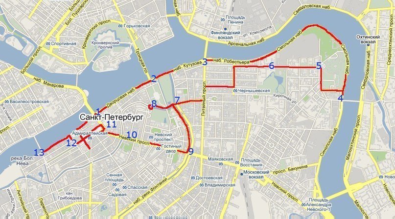 Веломаршрут по ночному Петербургу