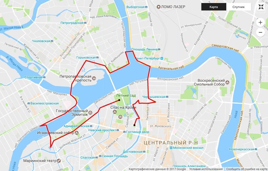Марсово поле — Университетская набережная — Аврора — Манежная площадь