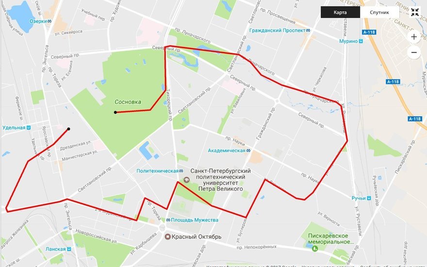 Сосновка — Муринский парк — Удельный парк