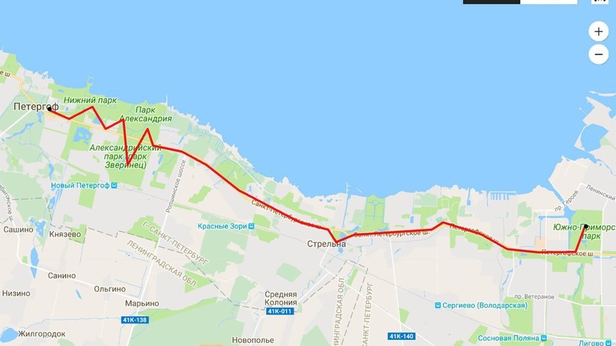 Южно-Приморский парк — Стрельна — Петергоф 